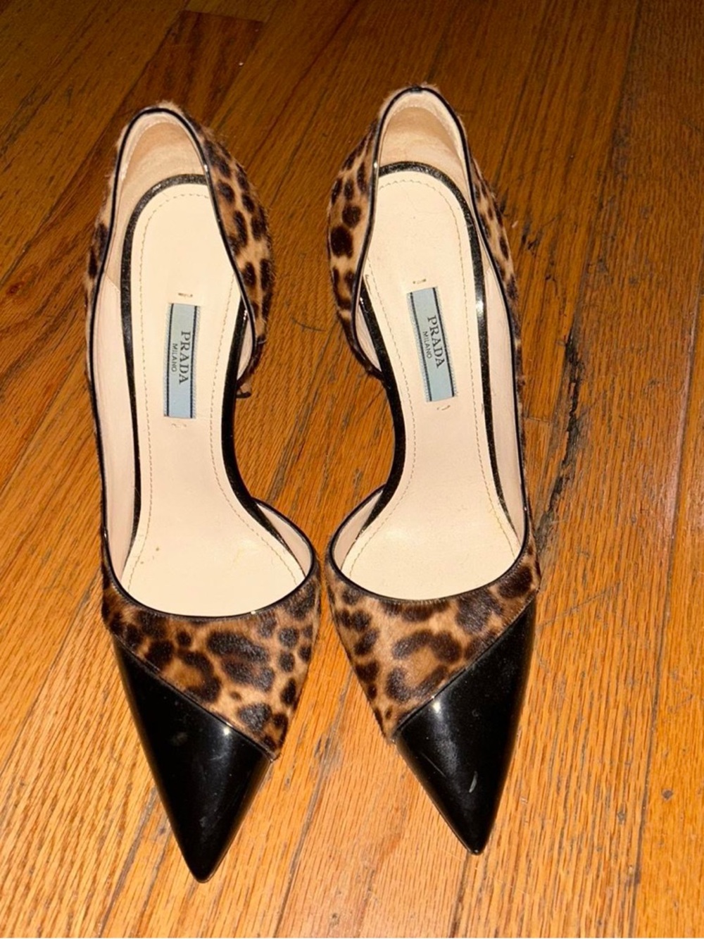 Pony hair Prada Leopard-Print Pumps with Black Patent Cap Toe